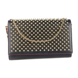 Christian Louboutin Clutch Bag Leather Enamel Red Chain 2way Black Brown